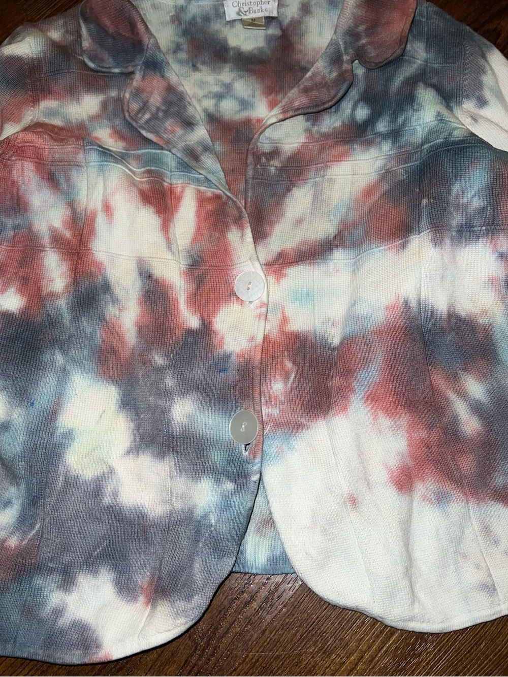 Christopher & Banks White Earthy Tie Dye Boho Hippie Button Up Jacket Size M - Picture 8 of 12